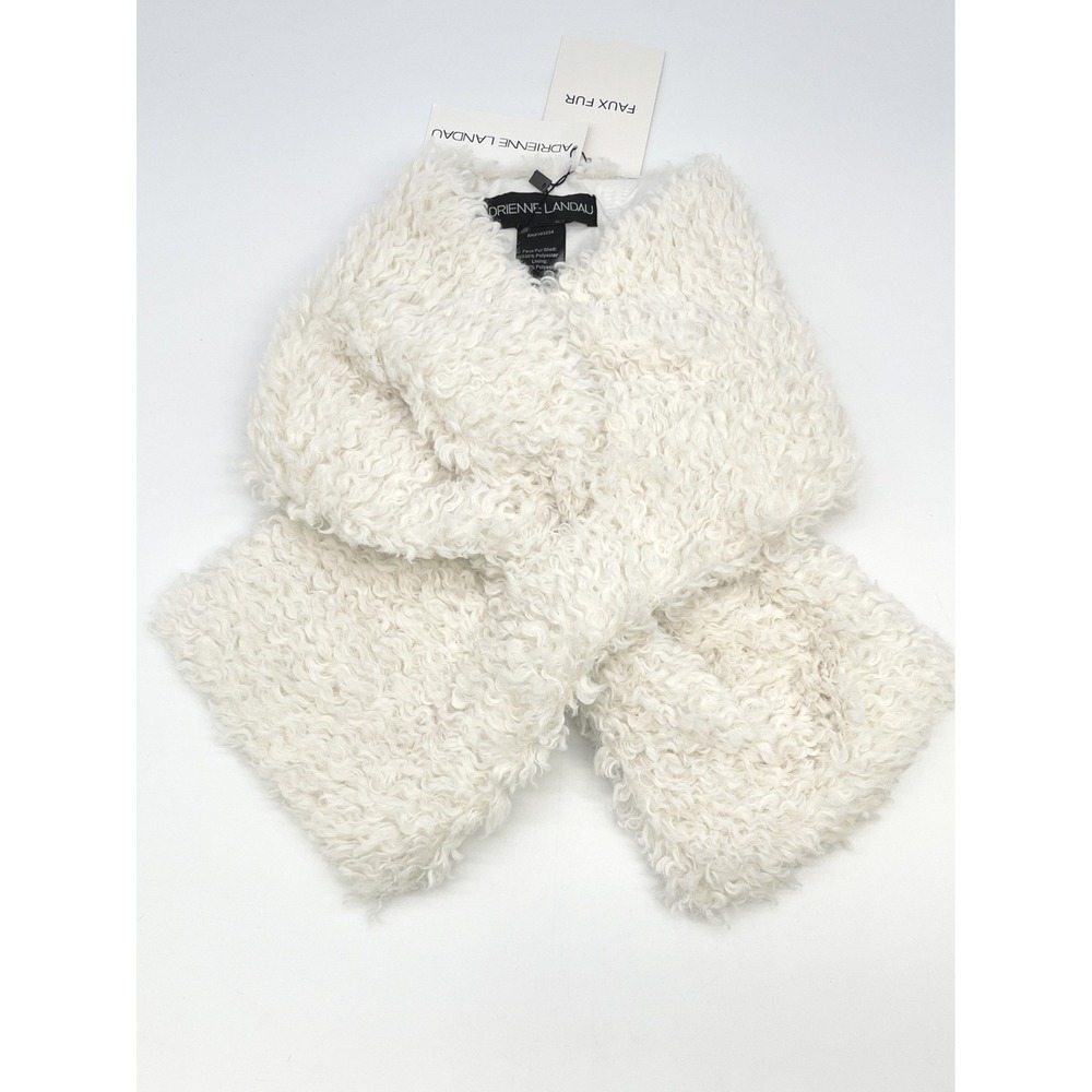 Adrienne Landau Womens Shaggy Pull-thru Scarf OS Ivory Faux Fur Mob Wife Chic
